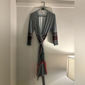 Etcetera Black and White Striped Dress with Red Accents